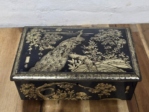 Vintage metal box peacock - vintage,