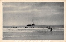 SC~SOUTH CAROLINA~OCEAN DRIVE BEACH~BATHERS & FISHING BOAT