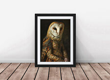 Barn Owl  Vintage Portrait, Animal Head Human Body, Victorian Style Animal Print