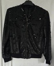 Topshop Black Sequin Bomber