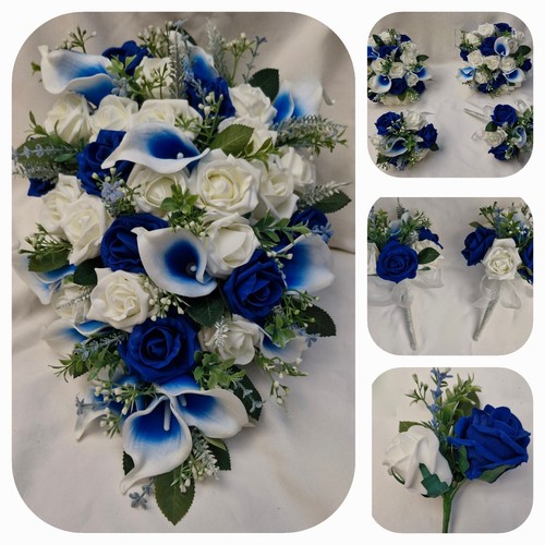 Royal blue ivory white - white, calla