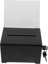 Black Acrylic Lockable Donation Box 16cm Secure Tip Jar Ballot Fundraiser Holder