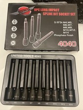 Tools 9pc 3/8" 110mm Long Spline Impact Bit Sockets Set ￼ Bergen Torx Hex Spline