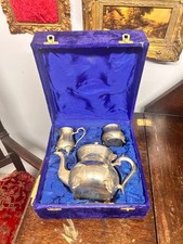 antique three-piece silver plated tea set tea pot bowl and jug in box