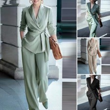 Women Blazer Suit Set Ladies Long Sleeve Formal Work Jacket Pants Suit Set 