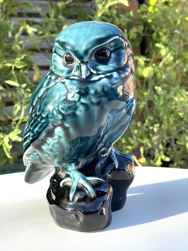 Large blue poole pottery owl - pottery,