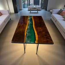 green epoxy rectangle dining & kitchen table resin wood custom countertop decor