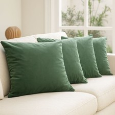 Pack of 4 Dusty Sage Green Velvet Cushion Covers 18x18"/45x45cm Eucalyptus Green