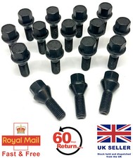16 x alloy wheel bolts M12 x 1.5 taper 17mm Hex Black for Lotus cars
