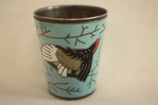 Vintage Sterling Silver Shot Glass Jigger .925 Painted Perched Bird 43 grams