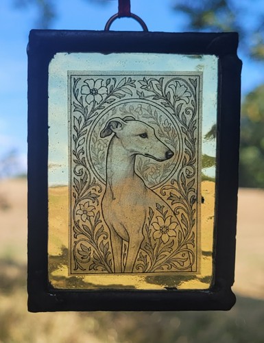 Stained glass greyhound - greyhound, dog