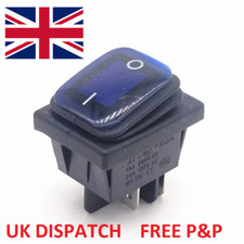 Blue Rectangle Illuminated On-Off Waterproof Rocker Switch 16A DPST 240V 250V
