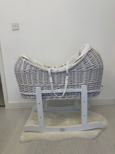 White wicker pod moses basket