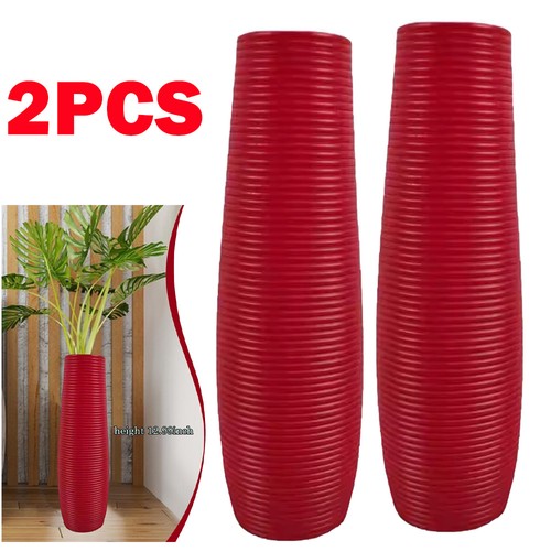 Tall floor vase red plastic - 2x,