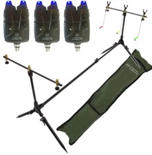 Carp Fishing Rod Pod Alarms With Swingers 3 Bite Alarms 3 Rod Rests Bag NGT