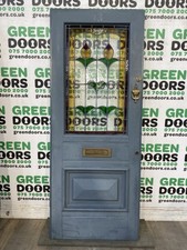 STAINED GLASS FRONT DOOR 1930s WOODEN ANTIQUE RECLAIMED WOOD EXTERNAL LEADED OLD