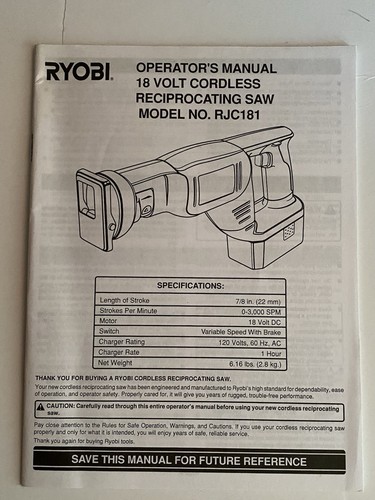 Ryobi reciprocating saw rjc181 - saw,