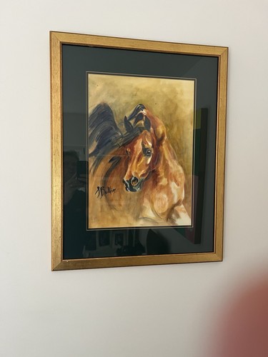 Galloping stallion signed oil - galloping,