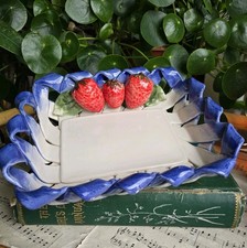 Vintage Lanzarin Ceramiche Handmade in Italy Strawberries Basket Woven Dish 