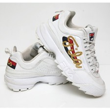 Rare Fila Disruptor II White Trainers Gold Signature Size 7.5 UK Eur 41.5