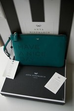 ANYA HINDMARCH Green Leather Viridian Circus Have A Nice Day Clutch New In Box