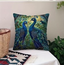 Super Soft Vibrant Peacock Oil Painting Print Cushion Cover - Throw Pillow 45cm
