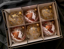 Hand Painted Glass  Baubles 6 in pack Christmas Tree Decorations 80 mm 8cm