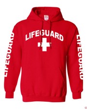 NW MEN'S LIFEGUARD BEACH SAFETY POOL STAFF SWEATSHIRT RED PULLOVER HOODIE JACKET