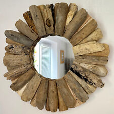 Round Driftwood Mirror 60cm Vintage Rustic Natural Frame Bathroom Wall Art Decor