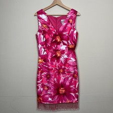Joseph Ribkoff Dress Womens 14 Pink Floral Sleeveless Sheath Beaded Hem Occasion