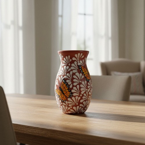 Brown white talavera vase - white, |