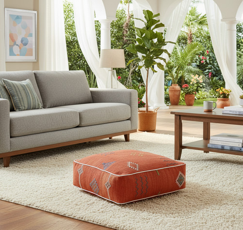 Sabra silk pouf cover red - silk,