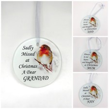 Robin Glass Christmas Tree Hanging Plaque/Decoration Memorial Xmas Bauble
