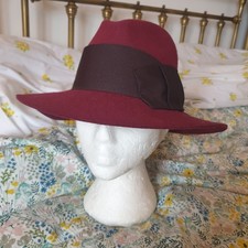 Vtg Style Fedora Hat Burgundy