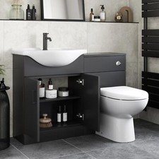 Bathroom Vanity Unit Combination Toilet WC Unit Basin Sink Matt Black 1150mm