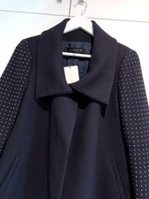 A524 ZARA COAT NAVY BLUE STUDDED APPLIQUE SLEEVE WINTER BLAZER JACKET MEDIUM - M