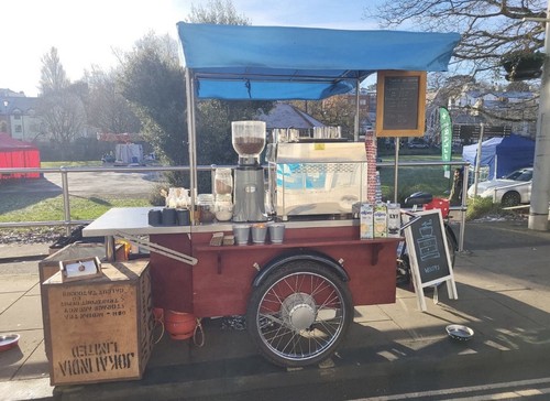 Mobile coffee cart bike with - coffee, bike,