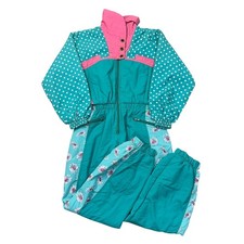 Vintage Colmar Ski Suit One Piece 90s Apres Retro Snow Green Pink Womens Small