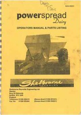 Shelbourne Reynolds Muck Spreader Powerspread Dairy Operators Manual &Parts List