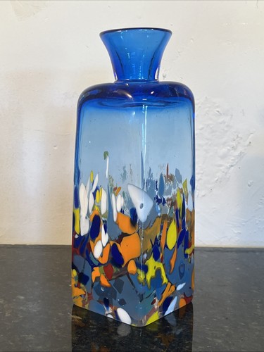 Blue art glass vase - glass, studio