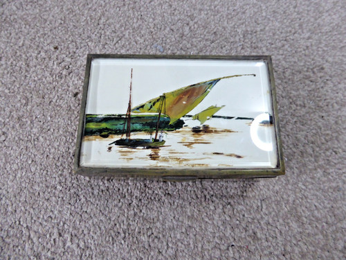 Brass cigarette box - cigarette, wooden