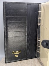 Vintage Filofax Lincoln Leather Organiser Black 6 Rings Personal Size Black 