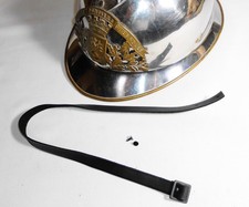 Chin strap for a 1933 model firefighter helmet, aged black leather, repro.