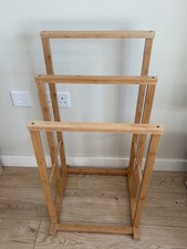 Bamboo Wooden Towel Holder Bathroom Drying Rail Stand Storage Rack Free Standing