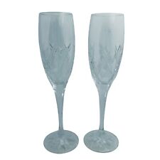 Vintage Lead Crystal Champagne Flute x2 Glasses Clear 25cm Tall Criss Cross Pair