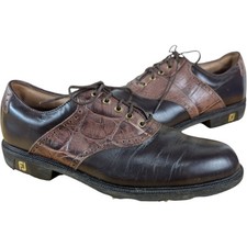 Footjoy Icon Croc Golf Shoes Mens 9.5 M Saddle Dark Brown Gator Pattern 52236