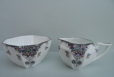 A Shelley "Black Leafy Tree" 11575 Queen Anne shape cream jug & sugar bowl C1927