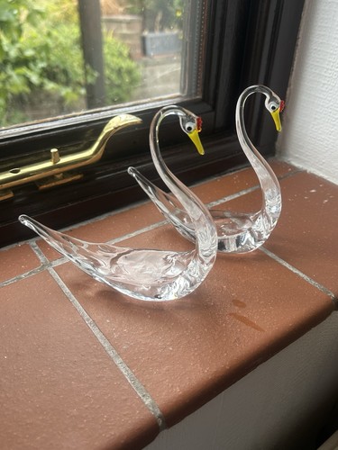 Pair vintage glass birds - pair,