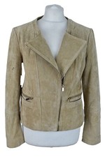 MANGO Beige Leather Jacket size Eur L Womens Pigskin Leather Full Zip Biker