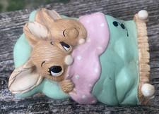 Vintage Pendelfin Bunny Twins Sleeping in Bed Stone Craft Hand Painted England